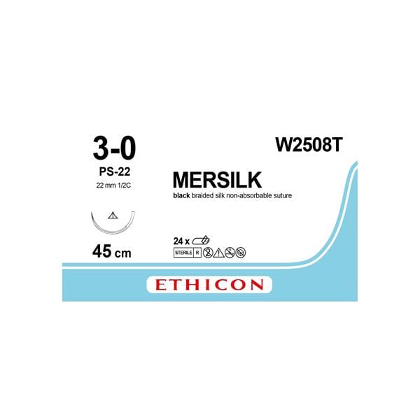 Mersilk Sutures Undyed Coated 45cm 3-0 1/2 Circle PRIME Conventional Cutting PS-22 22mm W2508T 24pk