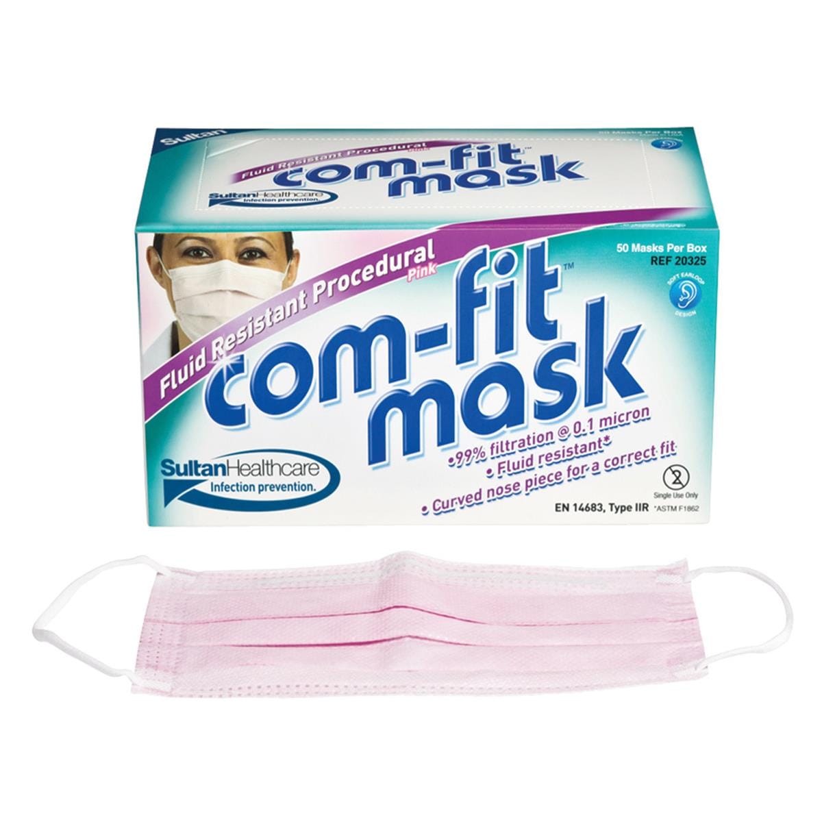 Com Fit Face Mask Fluid Res Loop IIR Pink 50pk