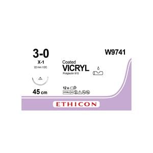 Ethicon Sutures Vicryl 3/0 1/2 Circle Conventional Cutting 22mm W9741 12pk