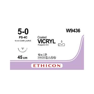 Ethicon Sutures Vicryl 5/0 Compound Curve Reverse Cutting 16mm W9436 12pk