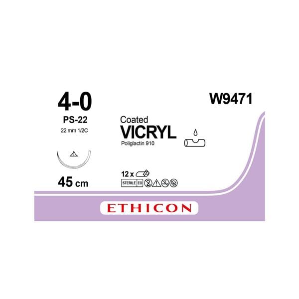 Ethicon Sutures Vicryl Violet 4/0 1/2 Circle Conventional Cutting 22mm W9471 12pk