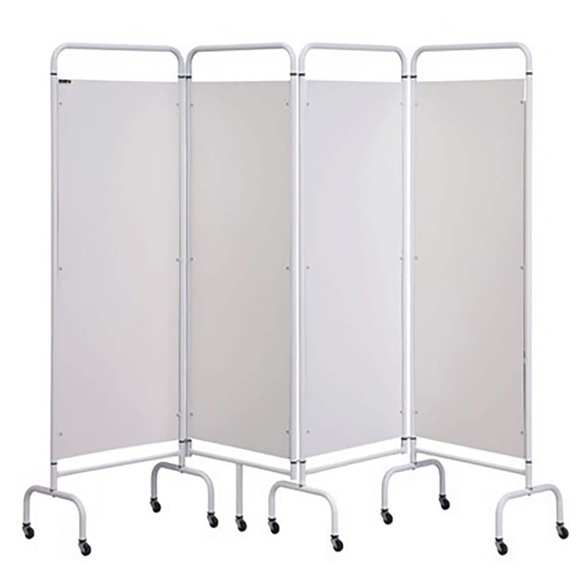 4 Panel Mobile Folding Screen with Curtain White