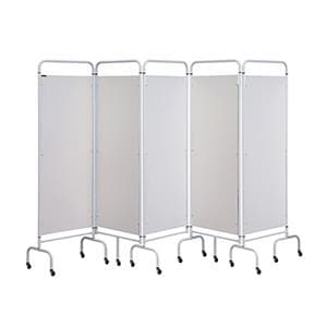 5 Panel Mobile Folding Screen with Curtain White