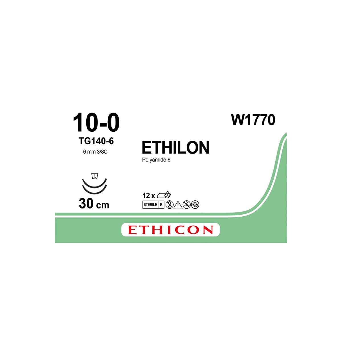 Ethilon Sutures Black Uncoated 30cm 10-0 3/8 Circle Micro-Point ASM 6.5mm W1770 12pk