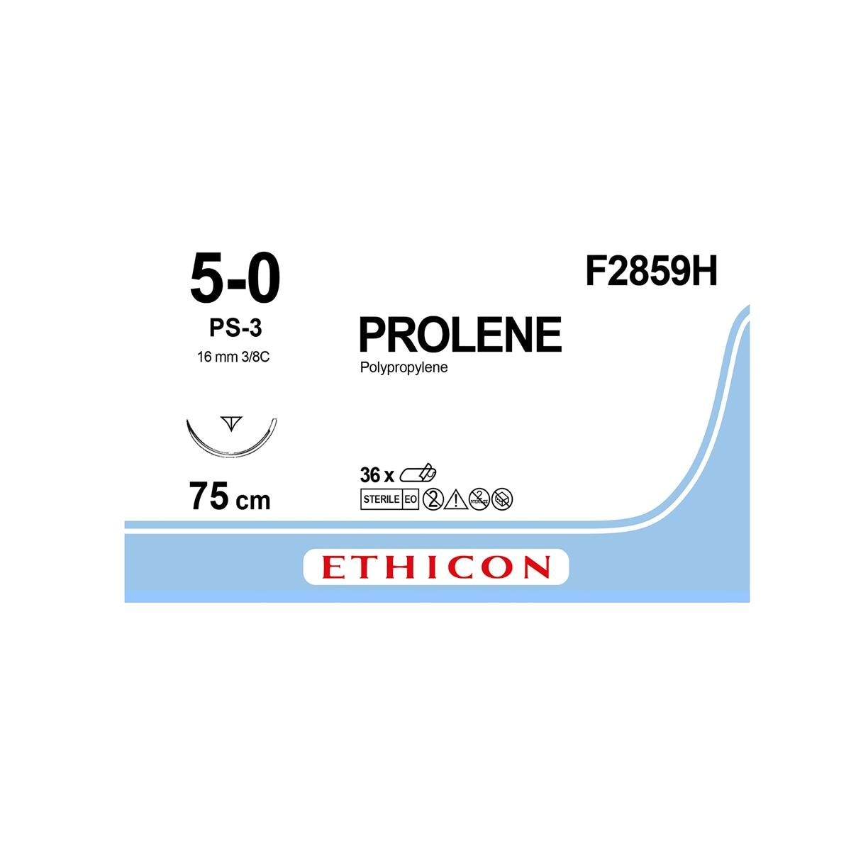 Prolene Sutures Undyed Uncoated 75cm 5-0 3/8 Circle PRIME Reverse Cutting PS-3 16mm F2859H 36pk