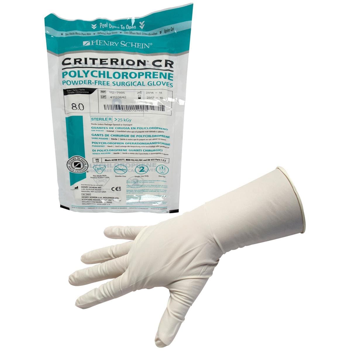 HS Criterion CR Polychloroprene Sterile Gloves Latex-Free Powder-Free Size 8 Pairs 50pk