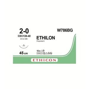 ETHILON Sutures Black Uncoated 45cm 2-0 3/8 Circle Taper Cut CEC135-40 40mm W786BG 12pk