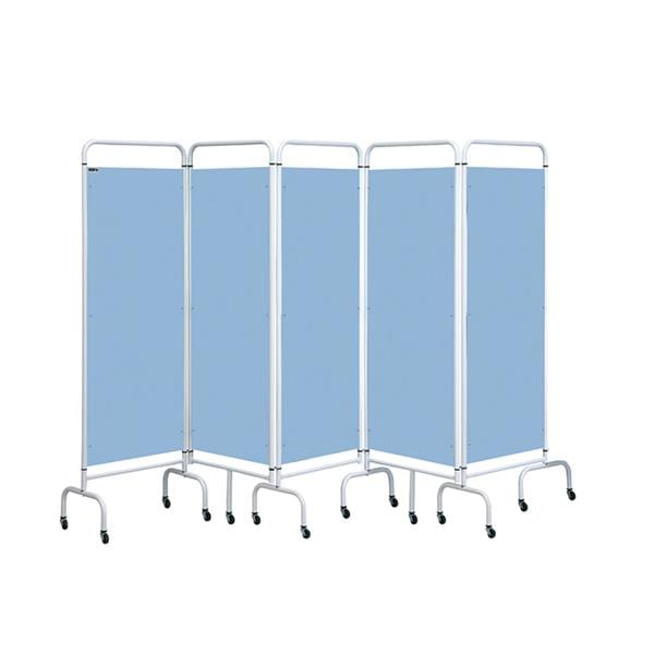 5 Panel Mobile Folding Screen with Curtain Blue