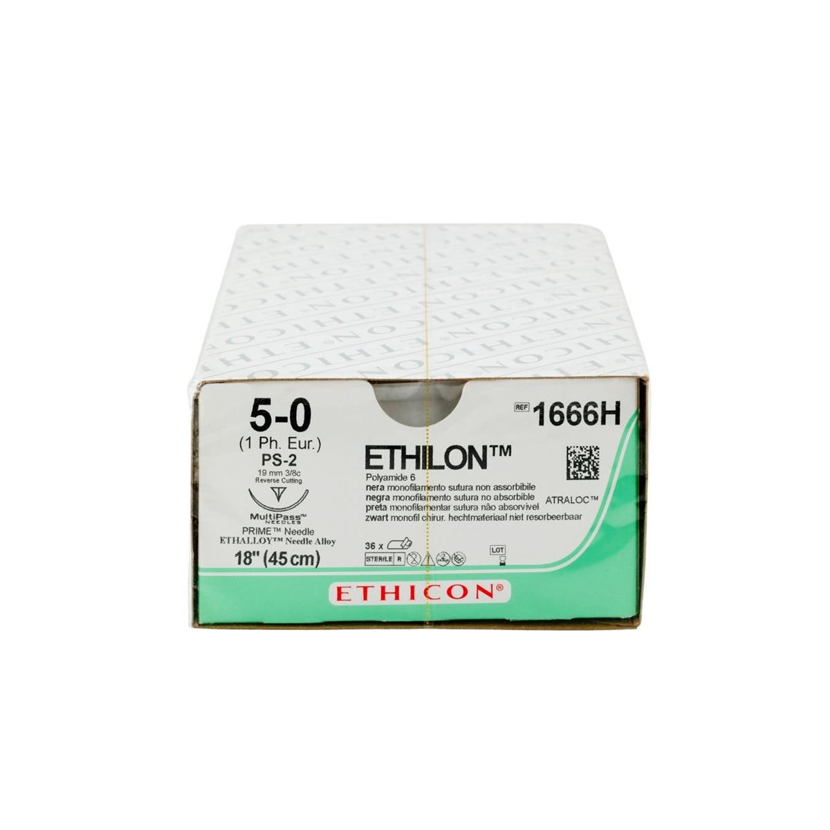 ETHILON Sutures Black Uncoated 45cm 5-0 3/8 Circle PRIME Reverse Cutting PS-2 19mm 1666H 36pk