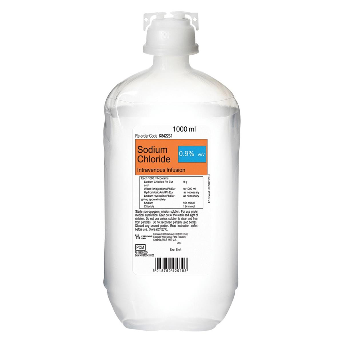 Sodium Chloride Saline 0.9% IV Infusion Kabipac 1L