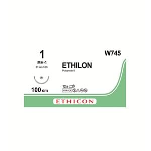 ETHILON Sutures Black Uncoated 100cm 1-0 1/2 Circle Taper Point MH-1 31mm W745 12pk