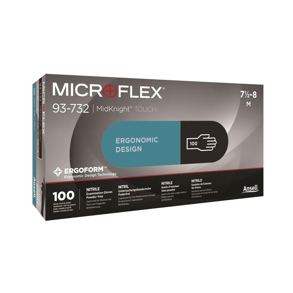 Microflex 93-732 Black Nitrile Gloves Powder-Free Large 100pk