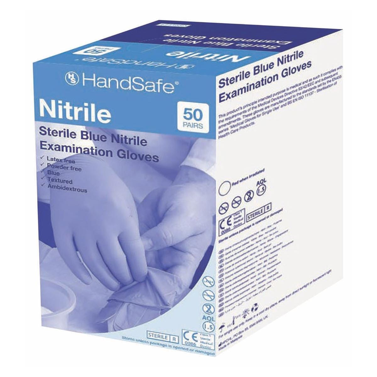 HandSafe Blue Sterile Nitrile Powder-Free Examination Gloves Small 50pk