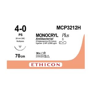 MONOCRYL Plus Sutures Undyed Uncoated 70cm 4-0 3/8 Circle PRIME Reverse Cut PSP 26mm MCP3212H 36pk