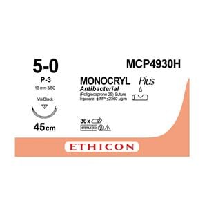 MONOCRYL Plus Sutures Undyed Uncoated 70cm 5-0 3/8 Circle PRIME Reverse Cut P-3 13mm MCP493H 36pk