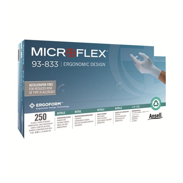 Microflex 93-833 Blue Nitrile Gloves Powder-Free X-Small 250pk