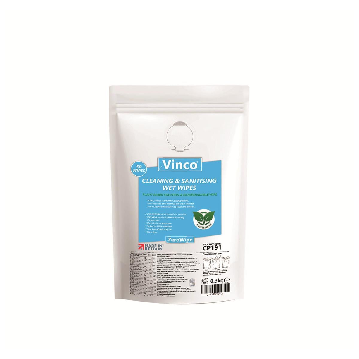 EQP Vinco Zerowipe Surface Sanitiser Wipe 50pk